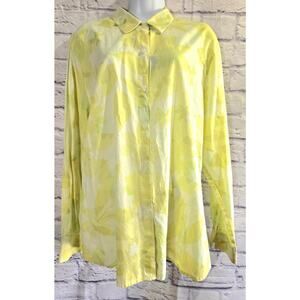 Liz Claiborne Light Yellow Floral Print Button Up Long Sleeve Top XL Soft